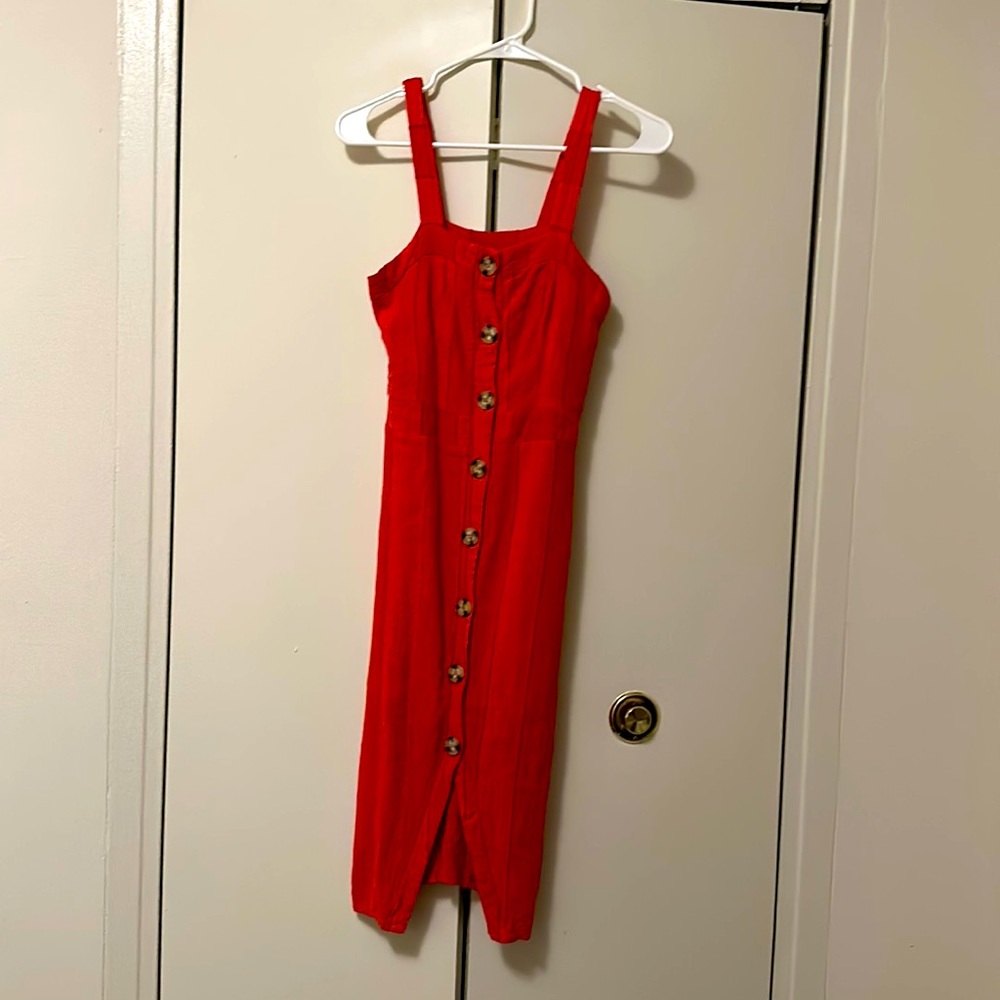 Urban romantics red MIDI linen dress XS